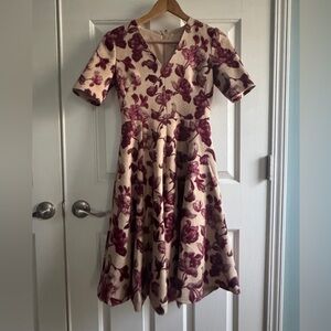 Gal Meets Glam Cream and Purple Floral Midi Dress